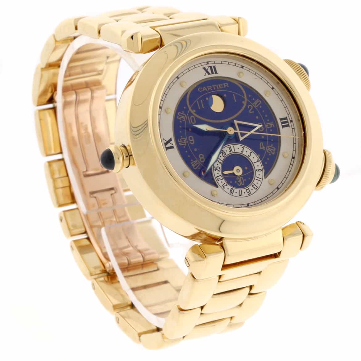 Cartier Pasha 18K Yellow Gold Alarm Moon Phase Blue Dial 38MM Mens Watch 30011 - Image 5