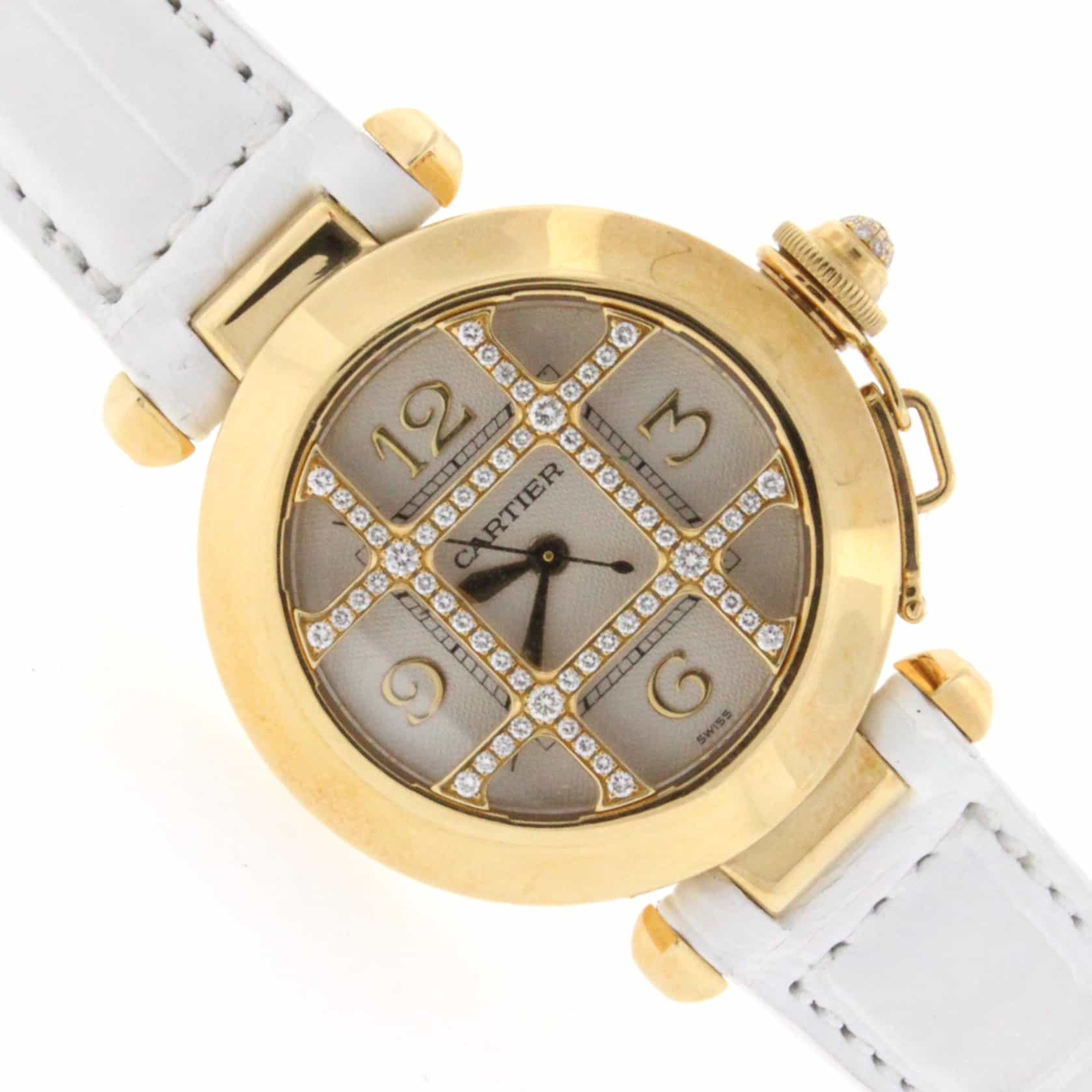 Cartier Pasha 18K Yellow Gold Diamond Grid 32MM Automatic Ladies Watch WJ11951G - Image 4