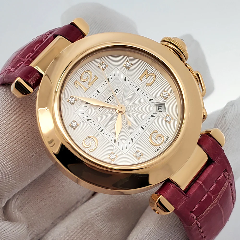 Cartier Pasha 32mm Factory Silver Diamond Dial Yellow Gold Watch 2519 Box Booklet - Image 2