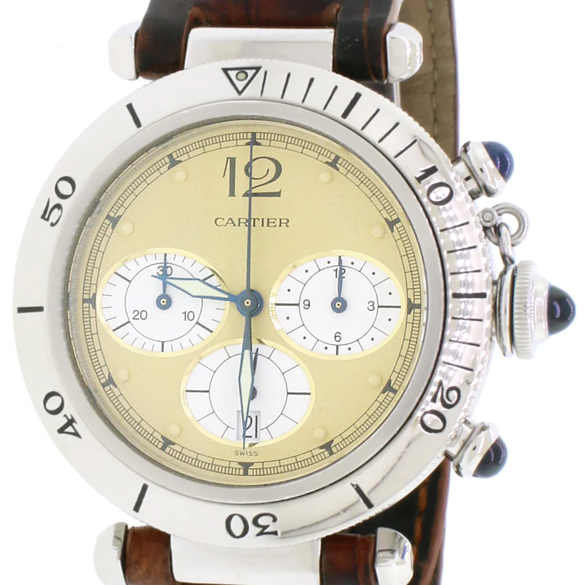 CARTIER Pasha 38 Chronograph Steel Quartz Mens Watch W3100355 - Image 3