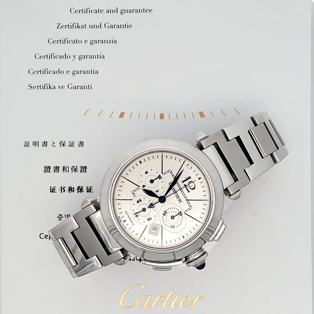 Cartier Pasha 42mm Chronograph Steel Mens Watch W31085M7/2860 Papers
