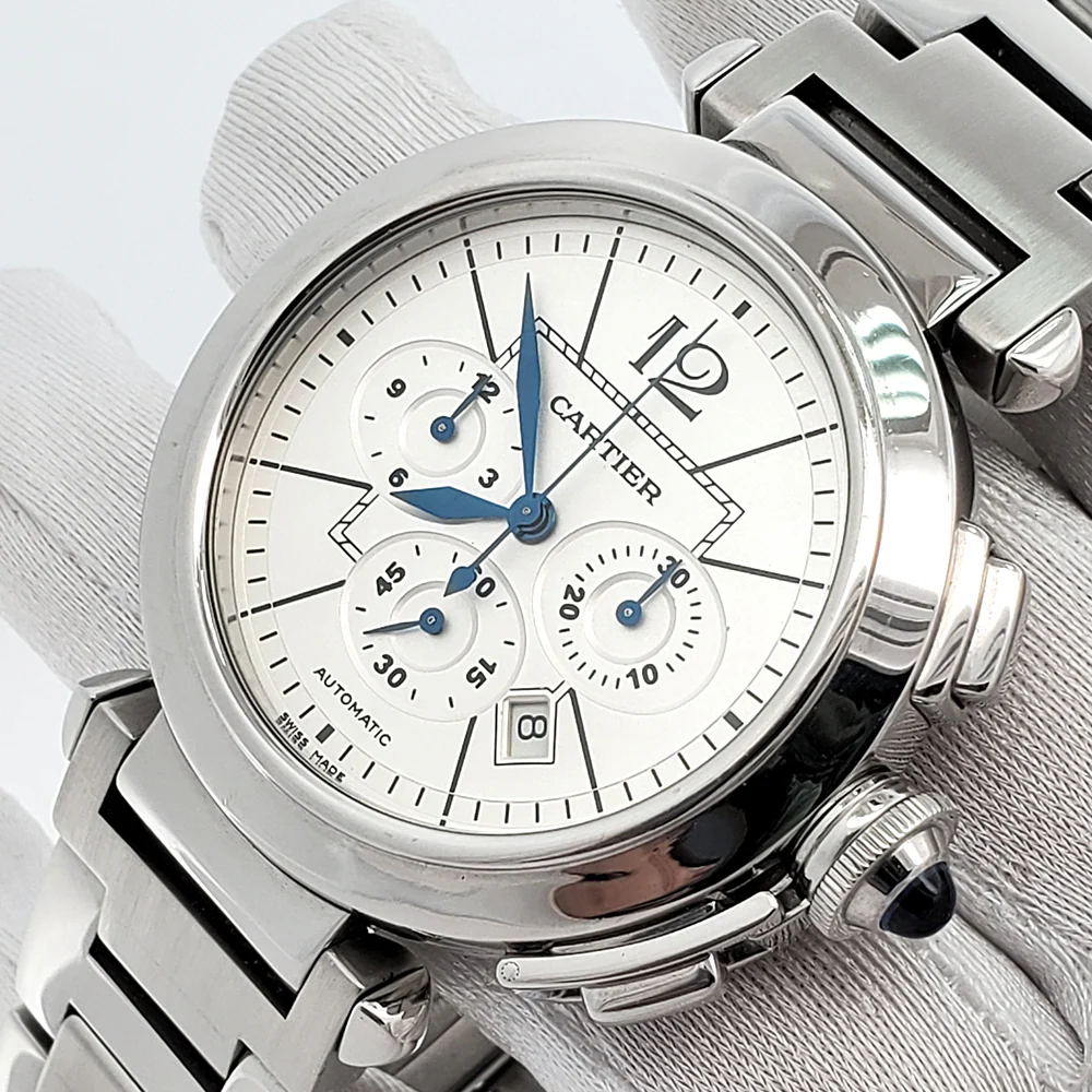 Cartier Pasha 42mm Chronograph Steel Mens Watch W31085M7/2860 Papers - Image 2