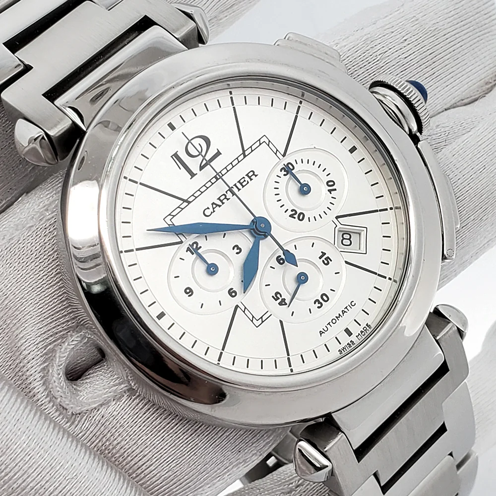 Cartier Pasha 42mm Chronograph Steel Mens Watch W31085M7/2860 Papers - Image 3
