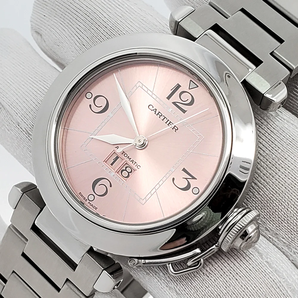 Cartier Pasha C Big Date 35mm Pink Dial Steel Watch 2475 W31058M7
