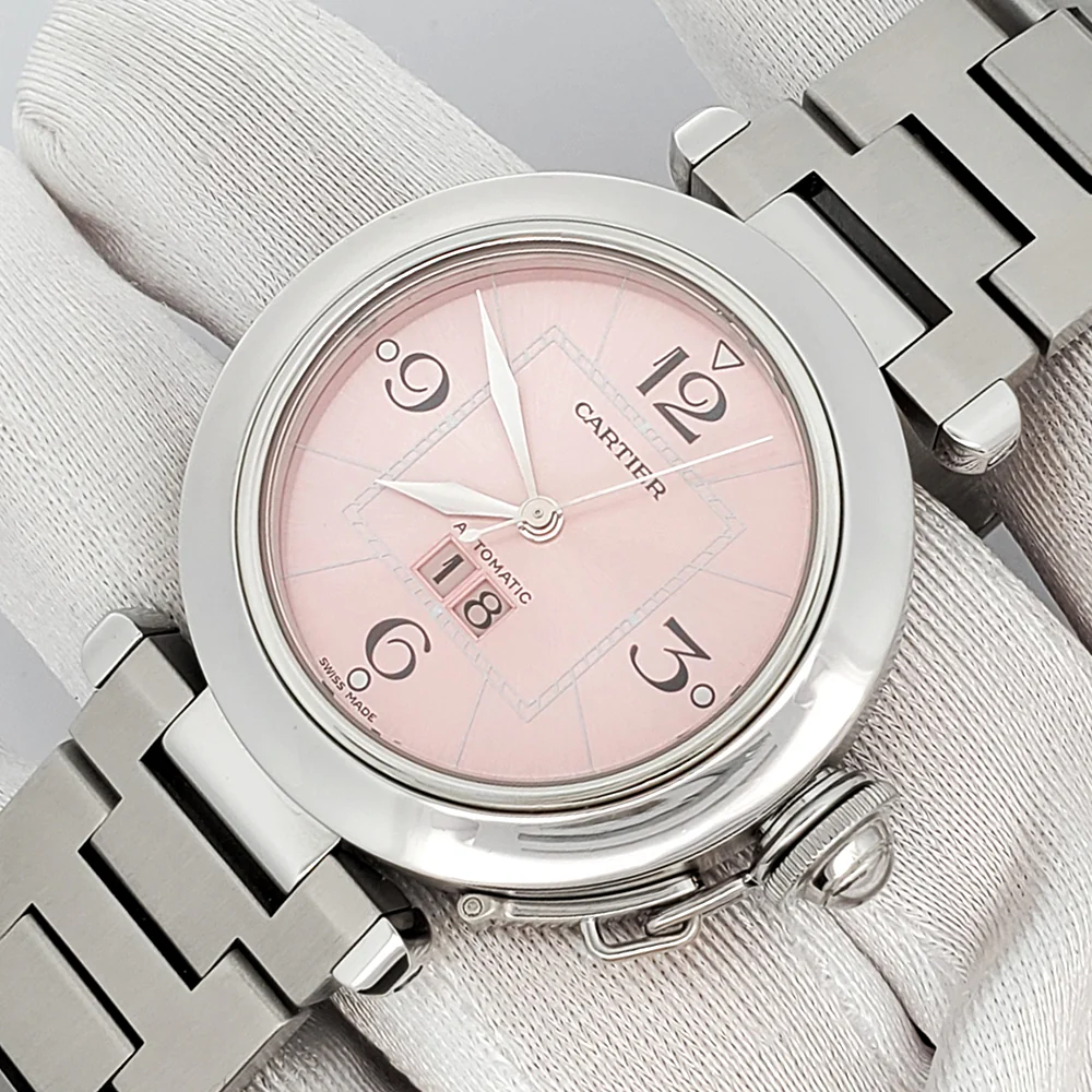 Cartier Pasha C Big Date 35mm Pink Dial Steel Watch 2475 W31058M7 - Image 3