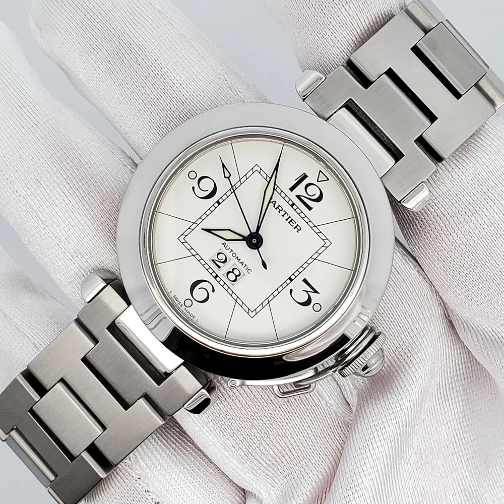 Cartier Pasha C Big Date 35mm White Dial Steel Watch 2475 W31055M7 - Image 2