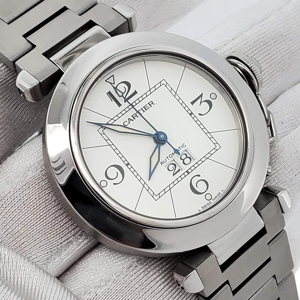 Cartier Pasha C Big Date 35mm White Dial Steel Watch 2475 W31055M7 - Image 3