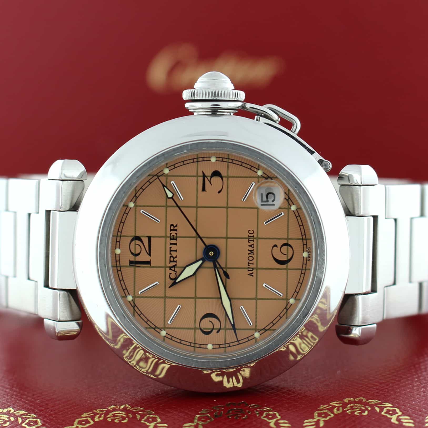 Cartier Pasha C Midsize Salmon Grid Dial 35MM Automatic Stainless Steel Watch W31023M7 - Image 4