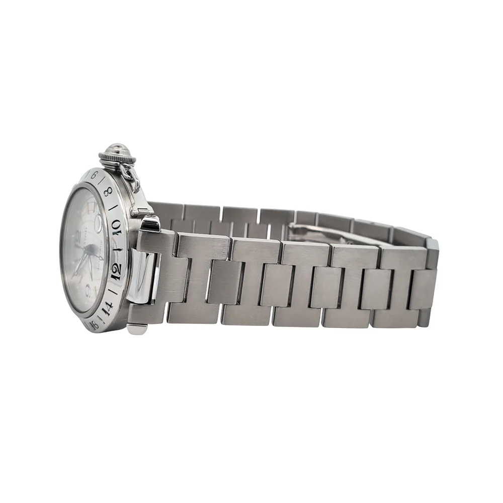 Cartier Pasha GMT Meridian 35mm Silver Grid Dial Steel Watch 2377 W31078M7 - Image 4