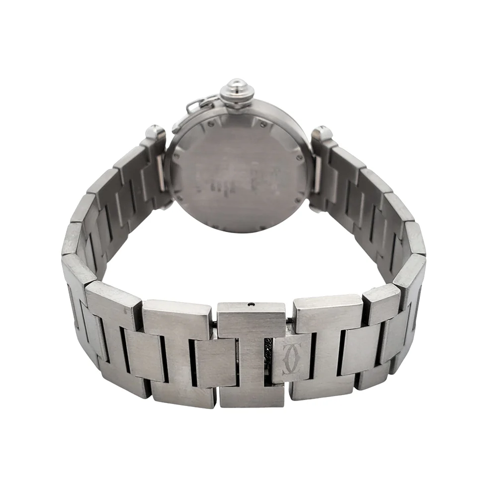Cartier Pasha GMT Meridian 35mm Silver Grid Dial Steel Watch 2377 W31078M7 - Image 5
