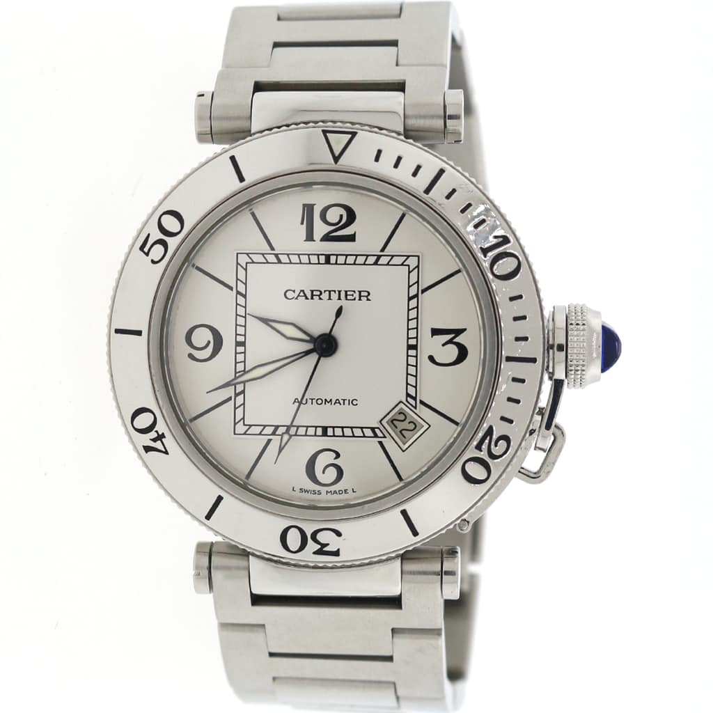 Cartier Pasha Seatimer 40MM Silver Dial Automatic Stainless Steel Mens Watch W31080M7