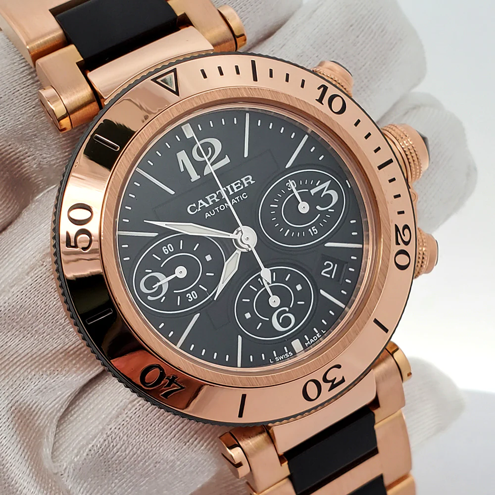 Cartier Pasha Seatimer 42mm Chronograph Rose Gold/Ceramic Watch 3066 - Image 2