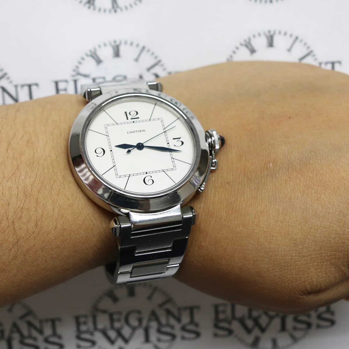Cartier Pasha White Dial 42mm Automatic Exhibition Back Stainless Steel Watch W31072M7 w/Box&Papers - Image 2