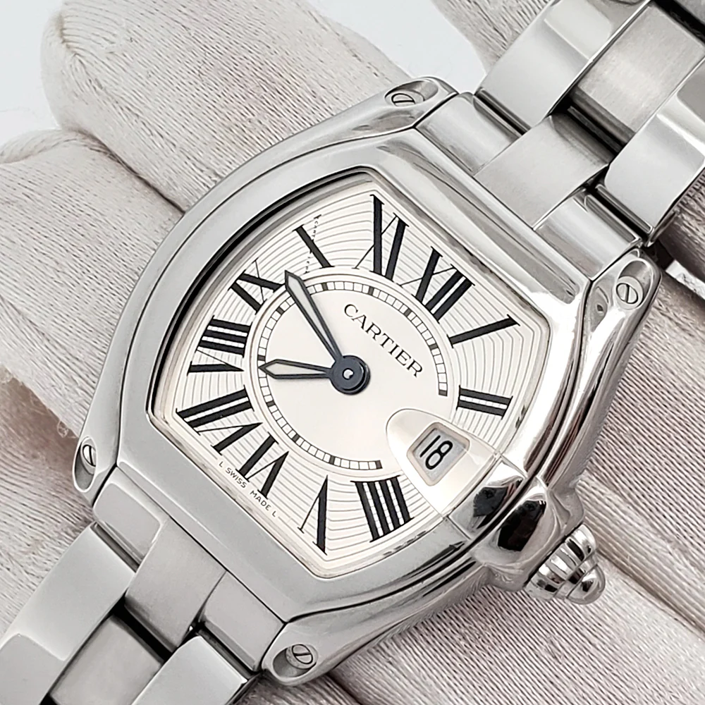 Cartier Roadster 30mm Silver Roman Dial Steel Ladies Watch W62016V3 2675