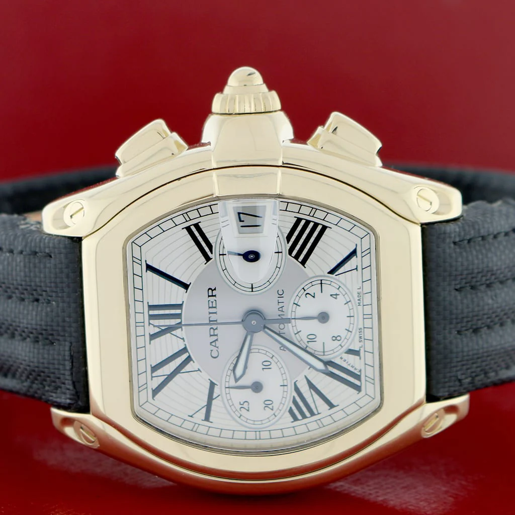 Cartier Roadster Chronograph 18K Yellow Gold Extra Large 49MM Automatic Silver Roman Dial Mens Watch W62021Y2 - Image 2