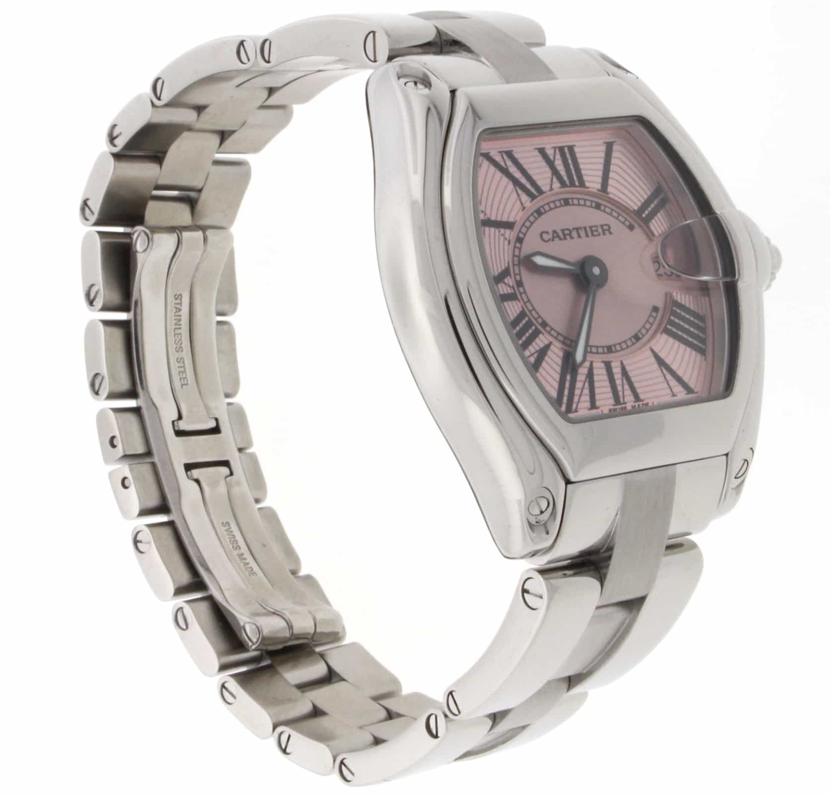 Cartier Roadster Ladies Pink Sunray Dial 30MM Stainless Steel Watch W62017V3 - Image 4