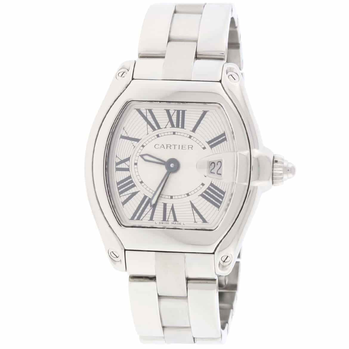 Cartier Roadster Small Silver Sunray Roman Dial 33MM Stainless Steel Watch W62016V3