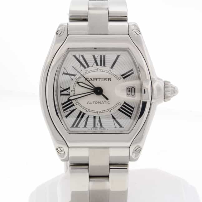 Cartier Roadster Large Silver Dial Automatic Steel Watch W62025V3 Box Papers