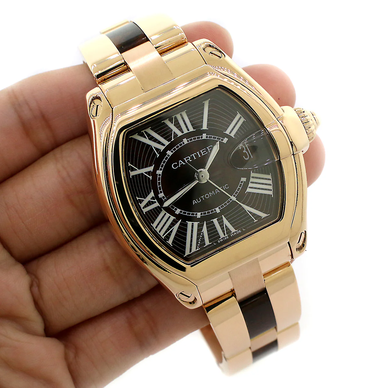 Cartier Roadster Rose Gold Watch with Walnut Burl Wood Dial/Wood and Gold Bracelet/W6206001 - Image 3