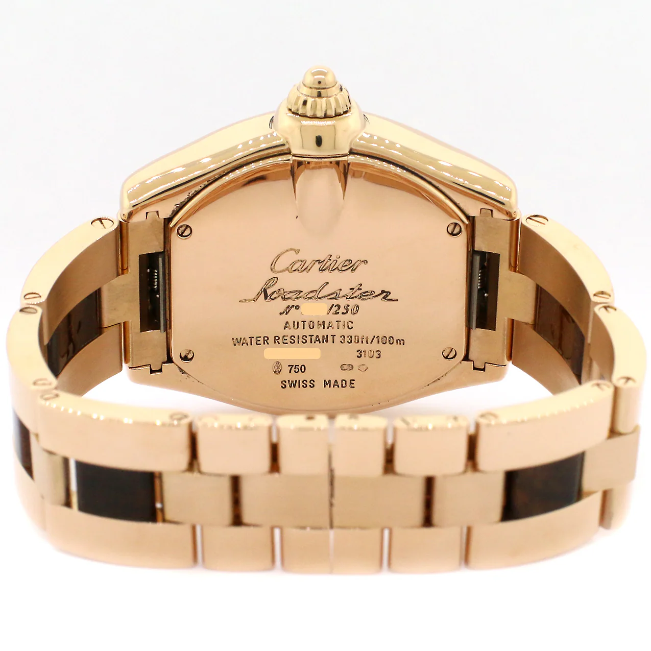Cartier Roadster Rose Gold Watch with Walnut Burl Wood Dial/Wood and Gold Bracelet/W6206001 - Image 6