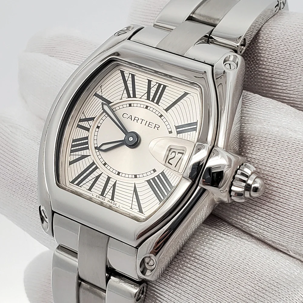 Cartier Roadster Silver 30mm Roman Dial Steel Ladies Watch W62016V3 2675