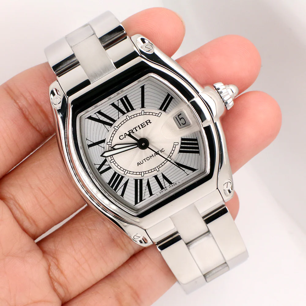 Cartier Roadster Silver Guilloché Large Stainless Steel Watch W62025V3 - Image 7