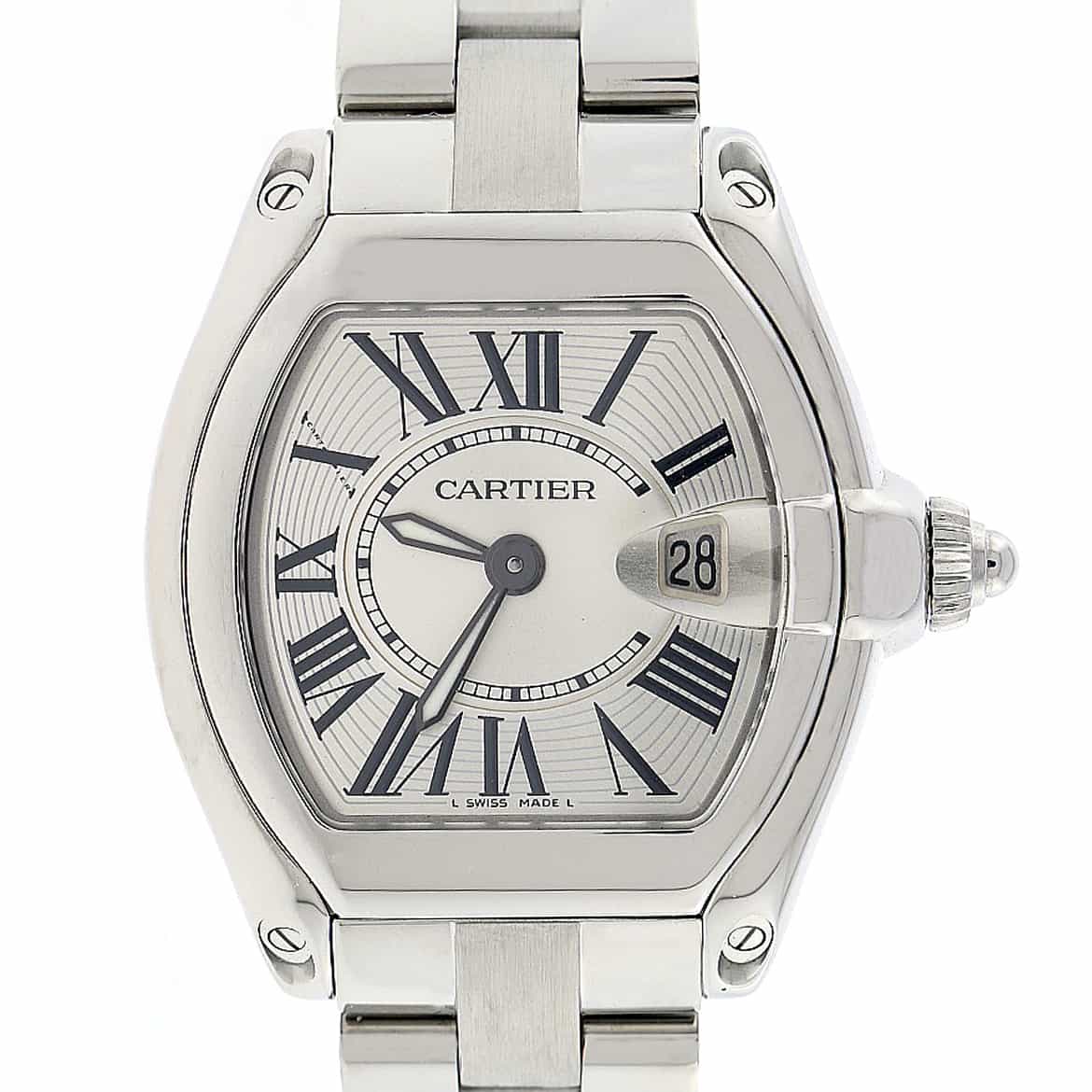 Cartier Roadster Silver Sunray Roman Dial Stainless Steel Ladies Watch W62016V3