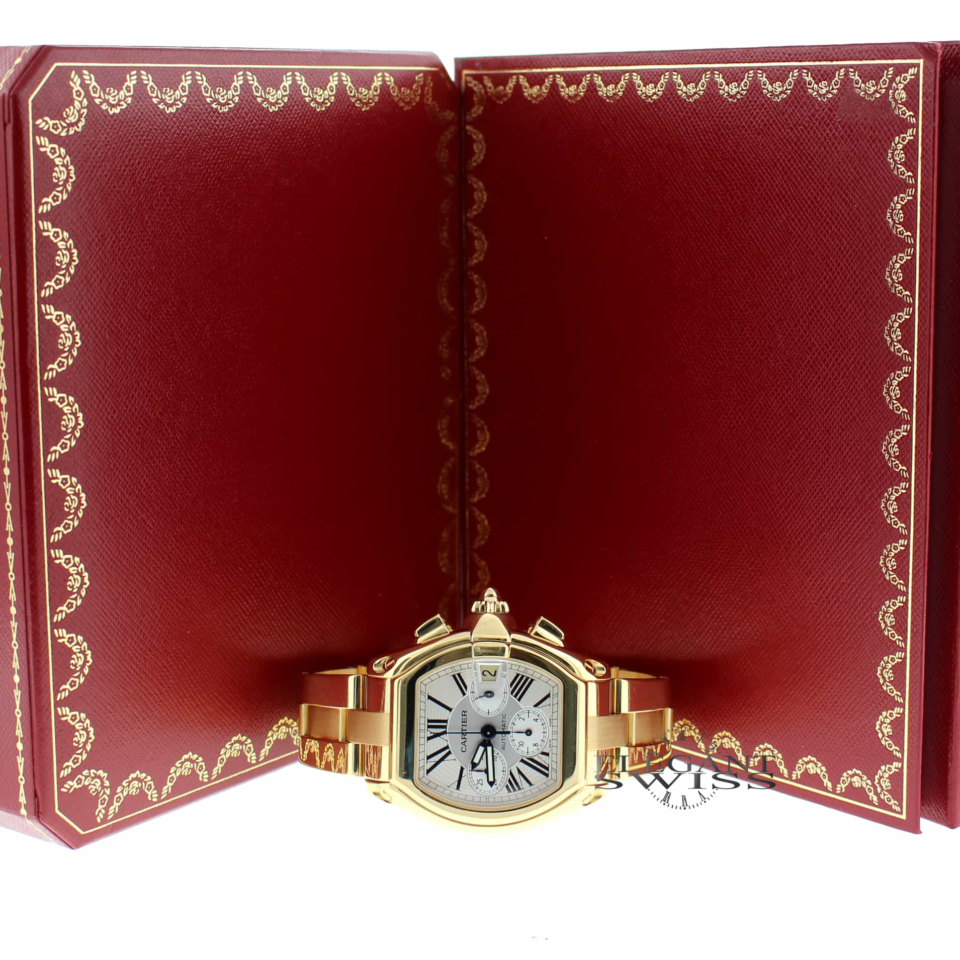 Cartier Roadster XL 18K Yellow Gold Chronograph White Dial Automatic Mens Watch 2619 - Image 3