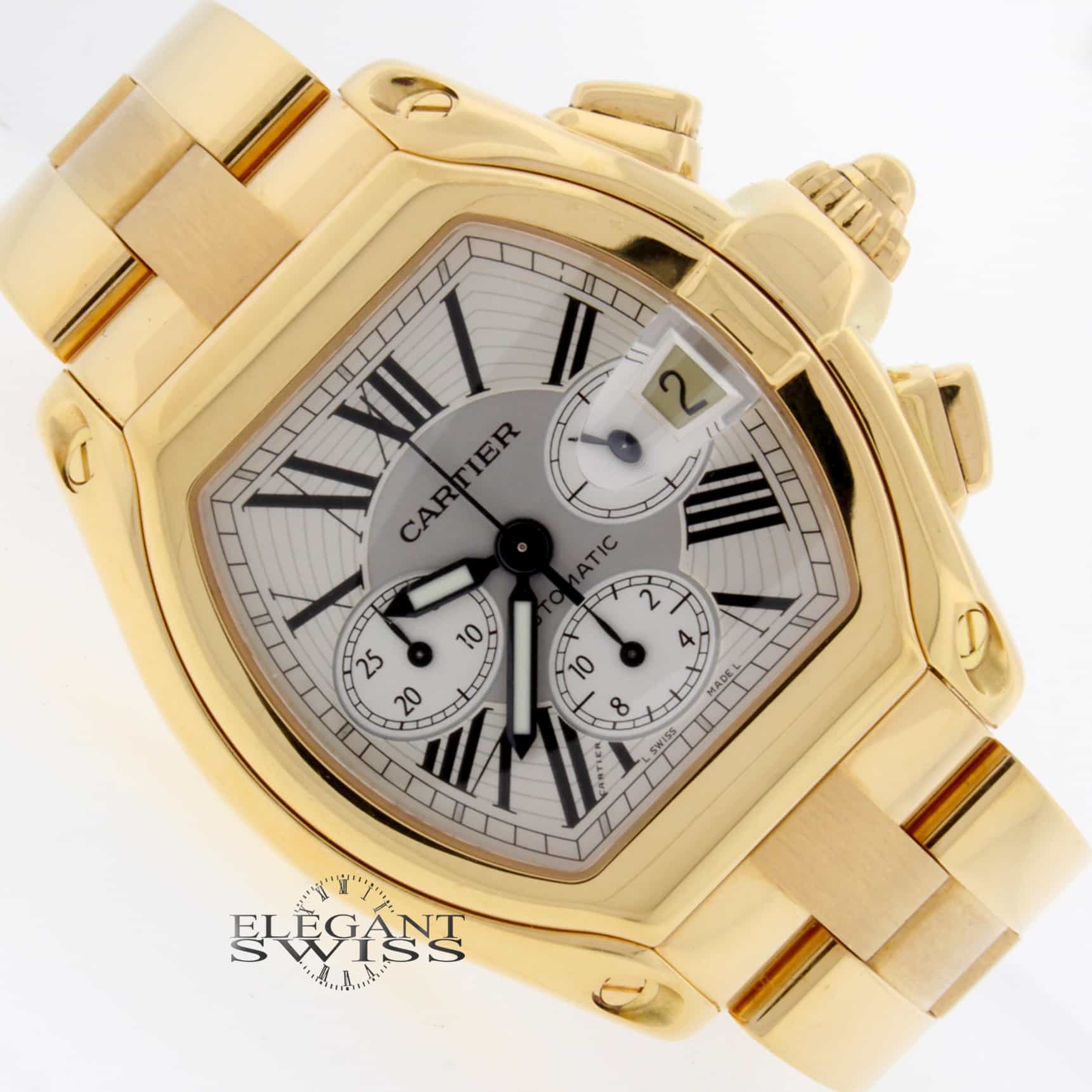 Cartier Roadster XL 18K Yellow Gold Chronograph White Dial Automatic Mens Watch 2619 - Image 4