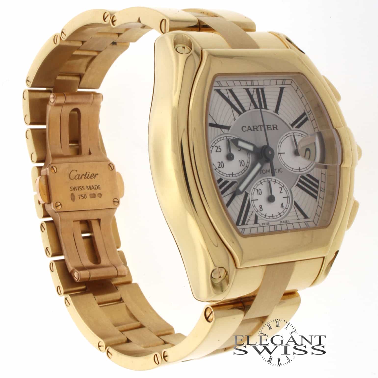 Cartier Roadster XL 18K Yellow Gold Chronograph White Dial Automatic Mens Watch 2619 - Image 5