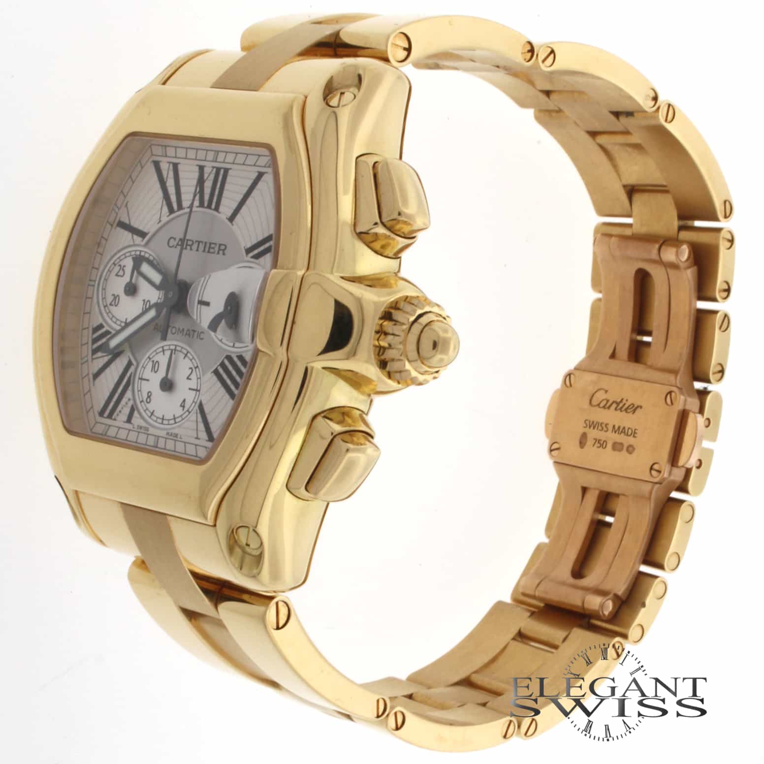 Cartier Roadster XL 18K Yellow Gold Chronograph White Dial Automatic Mens Watch 2619 - Image 6