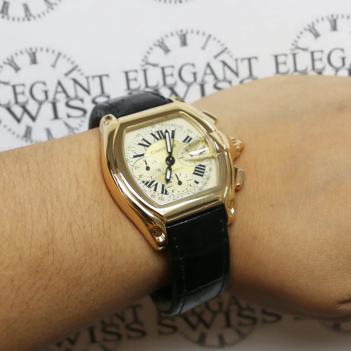 Cartier Roadster XL Chronograph 18K Yellow Gold Automatic Mens Watch 2619 Box Papers - Image 2