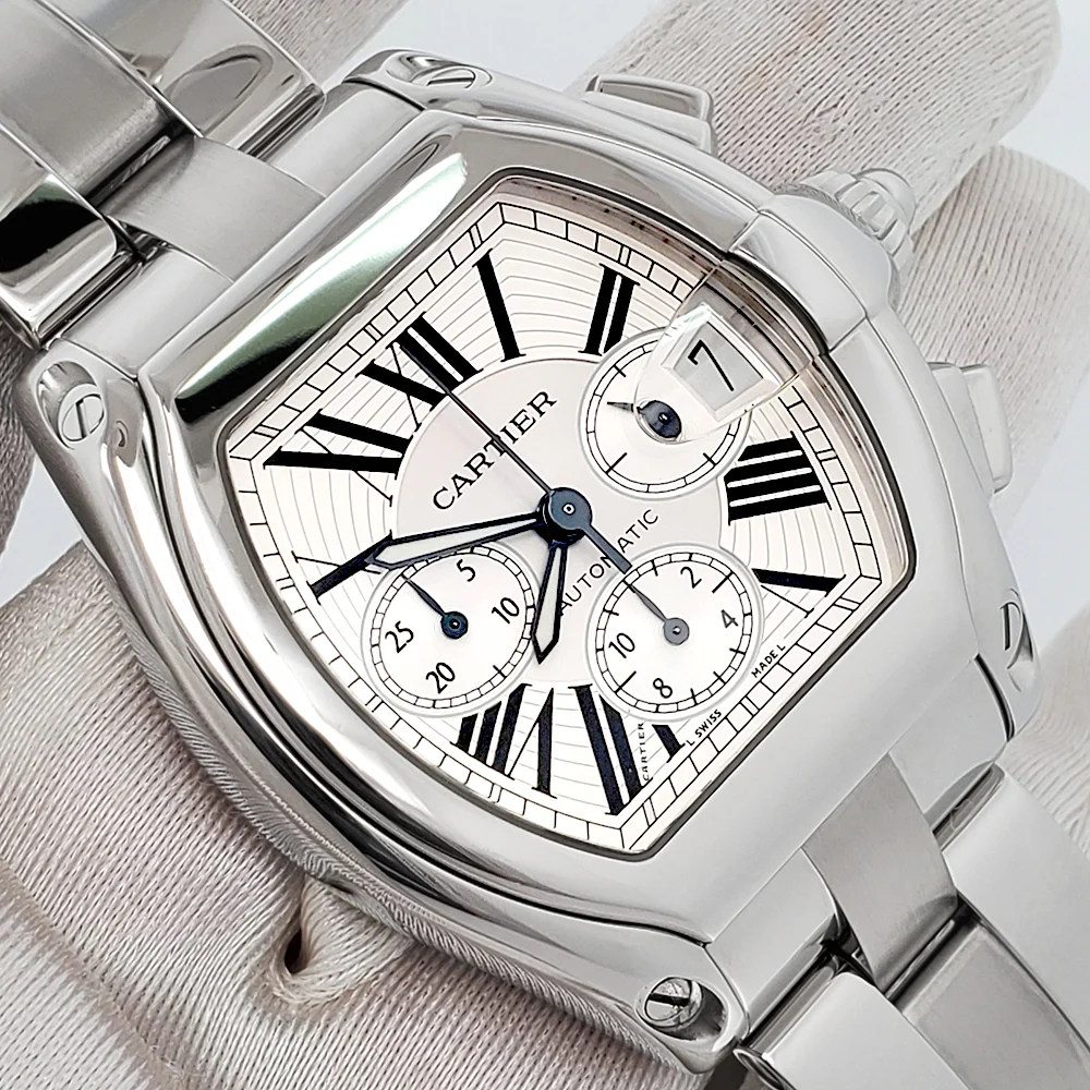 Cartier Roadster XL Chronograph Silver Roman Steel 43mm Watch W62019X6 2618 - Image 2