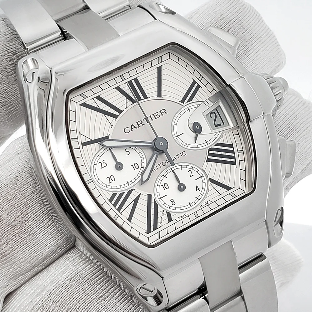 Cartier Roadster XL Chronograph 43mm Silver Roman Steel Watch W62019X6 2618 - Image 2