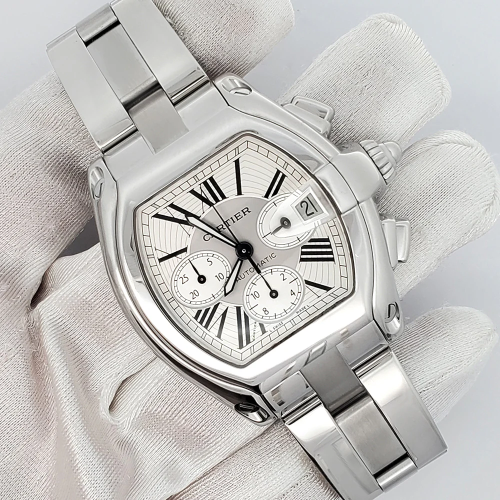 Cartier Roadster XL Chronograph 43mm Silver Roman Steel Watch W62019X6 2618 - Image 3