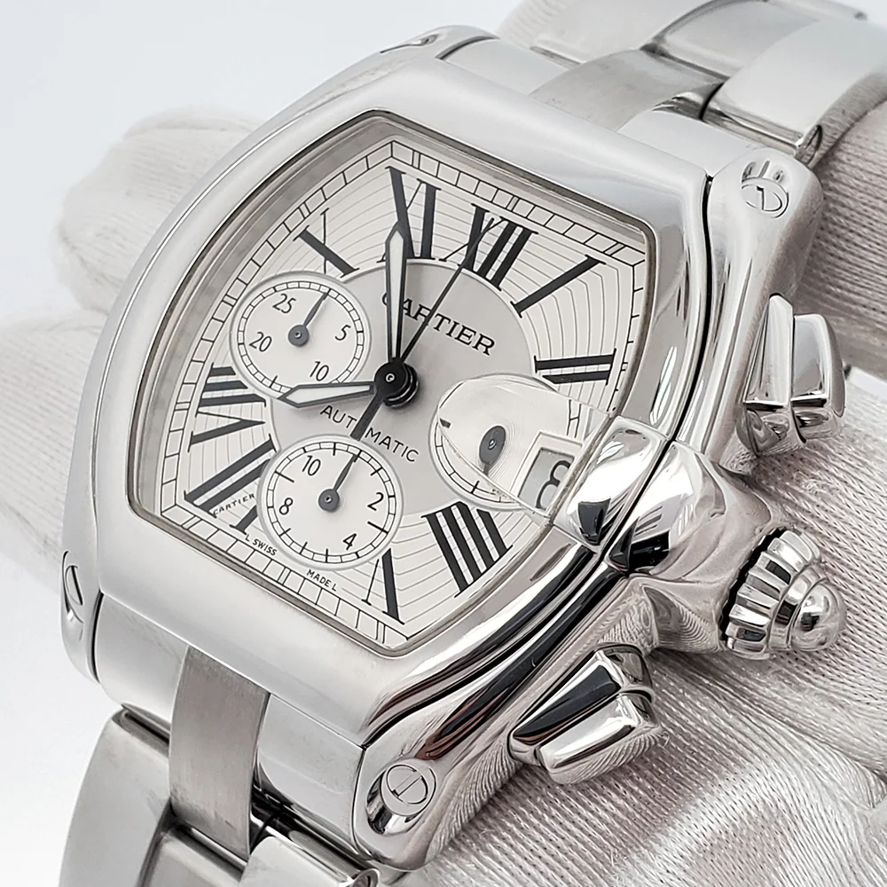 Cartier Roadster XL Chronograph 43mm Silver Roman Steel Watch W62019X6 2618