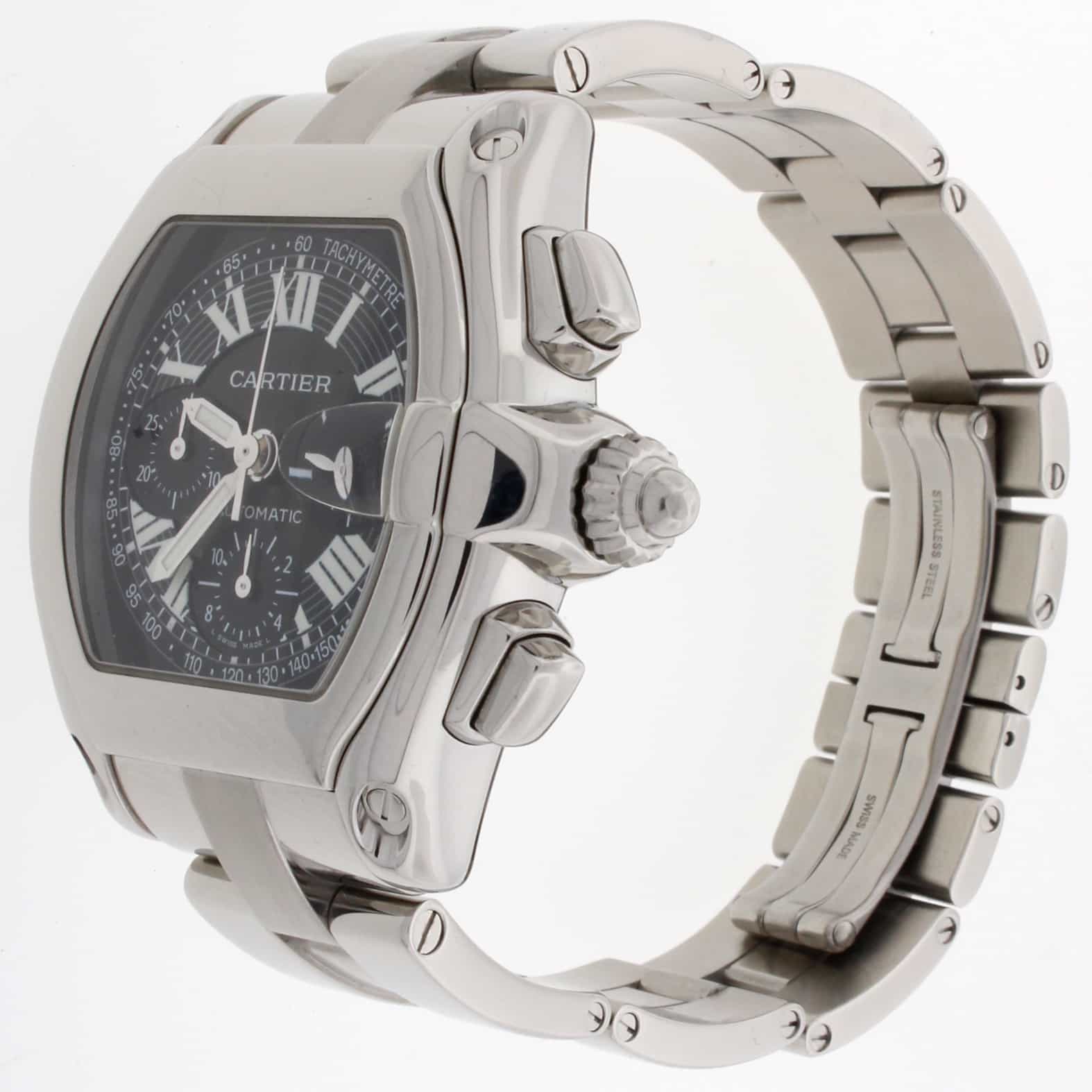 Cartier Roadster XL Chronograph Tachymeter Black Dial Steel Mens Watch 2618 - Image 3