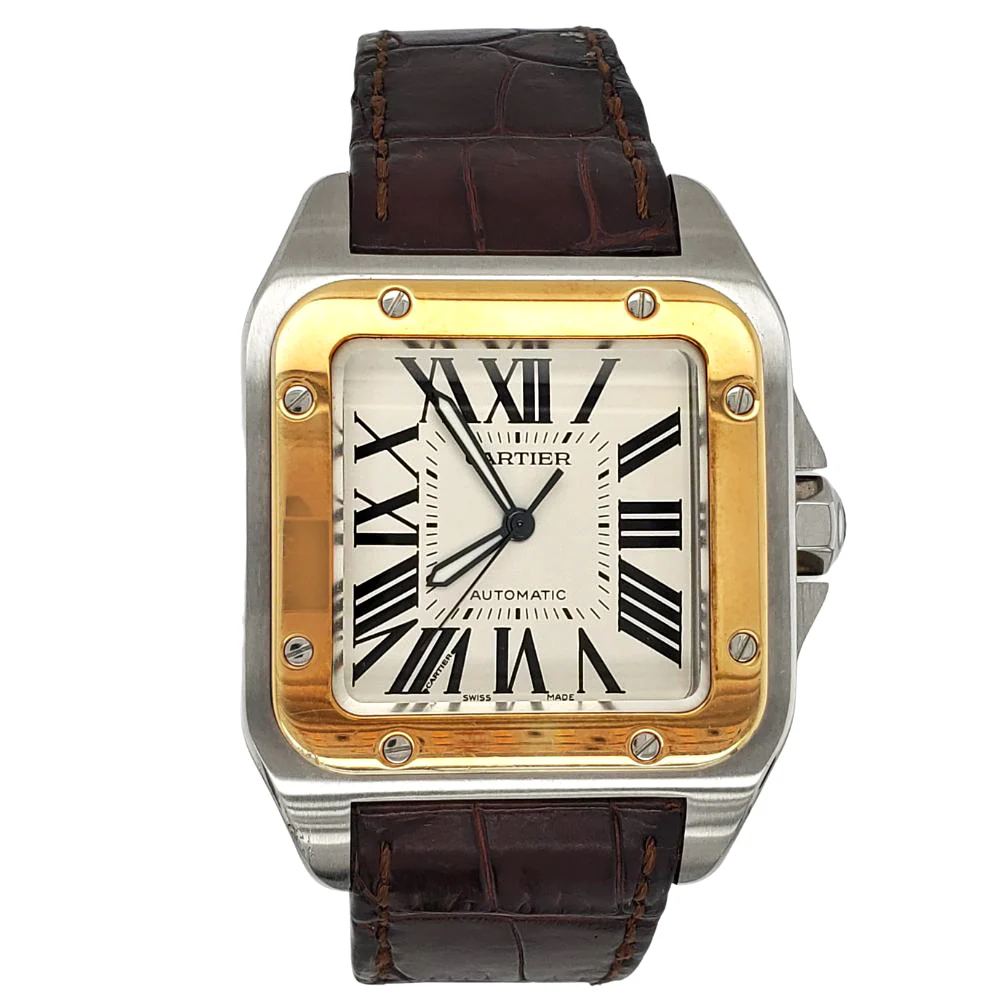 Cartier Santos 100 38mm Yellow Gold/Steel Silver White Dial Mens Watch 2656 W20072X7 - Image 3