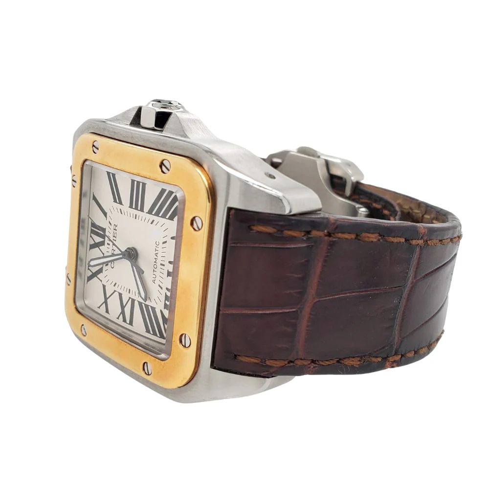 Cartier Santos 100 38mm Yellow Gold/Steel Silver White Dial Mens Watch 2656 W20072X7 - Image 4