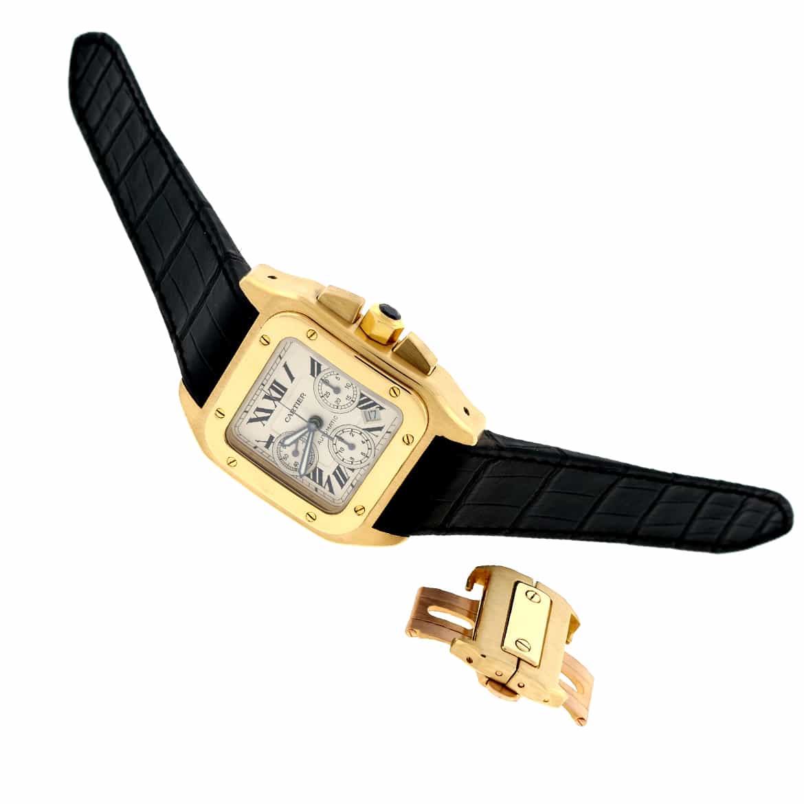Cartier Santos 100 Chronograph 18K Yellow Gold Automatic Mens Watch W20096Y1 - Image 3