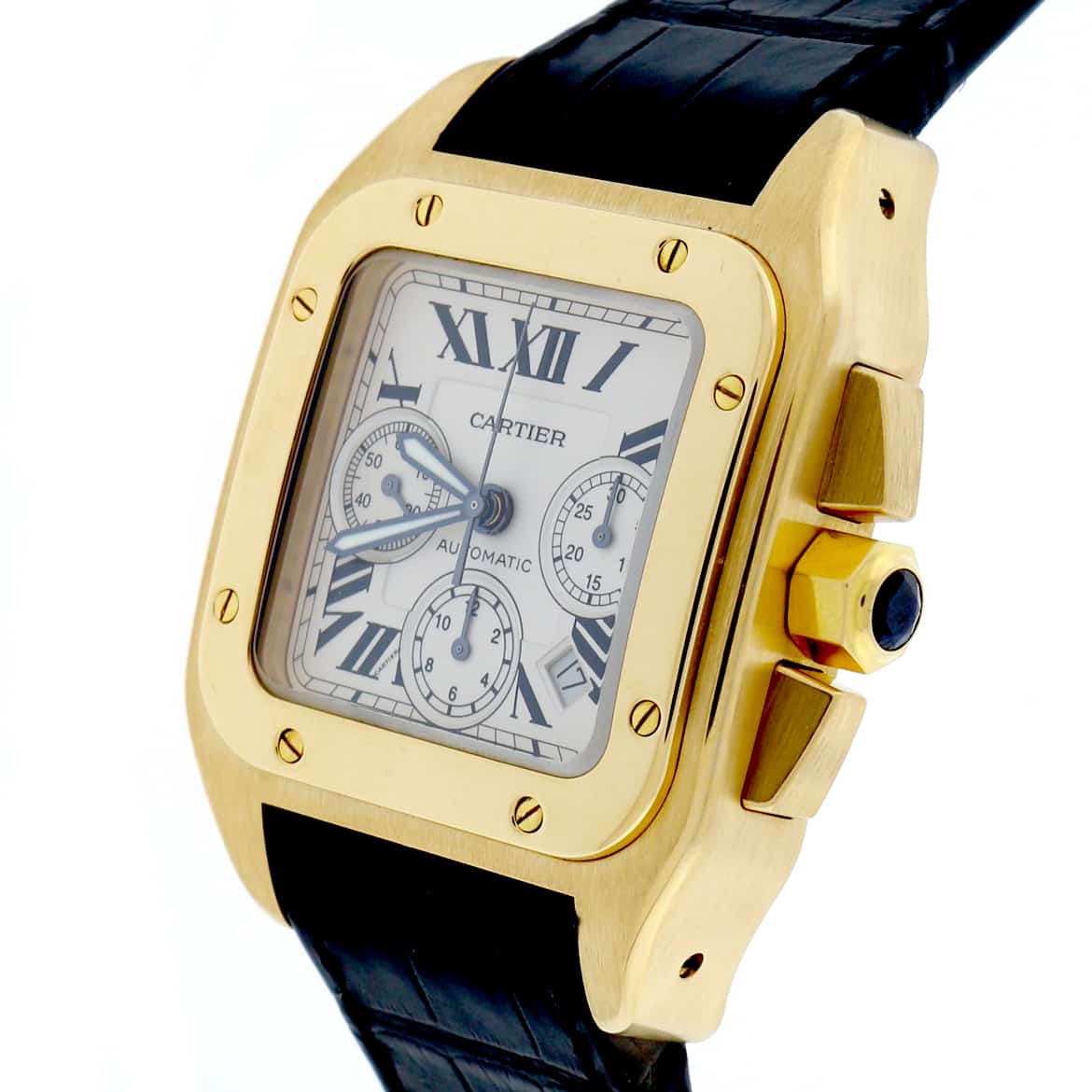 Cartier Santos 100 Chronograph 18K Yellow Gold Automatic Mens Watch W20096Y1 - Image 4