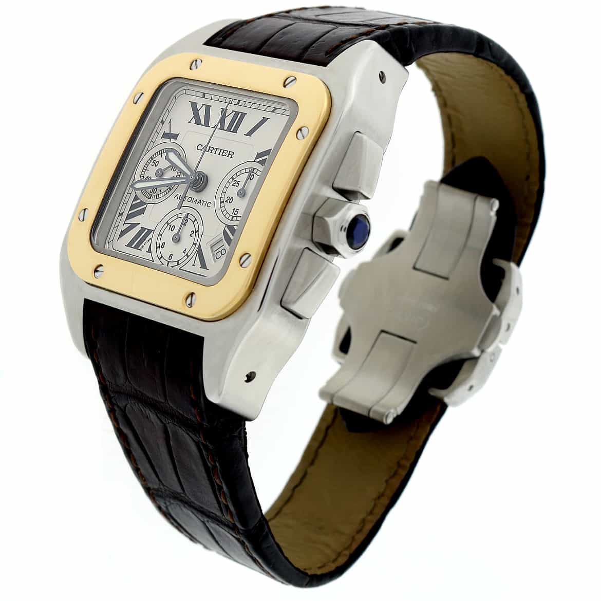 Cartier Santos 100 Chronograph 2-Tone 18K Yellow Gold/Stainless Steel Automatic Watch W210091X7 - Image 6
