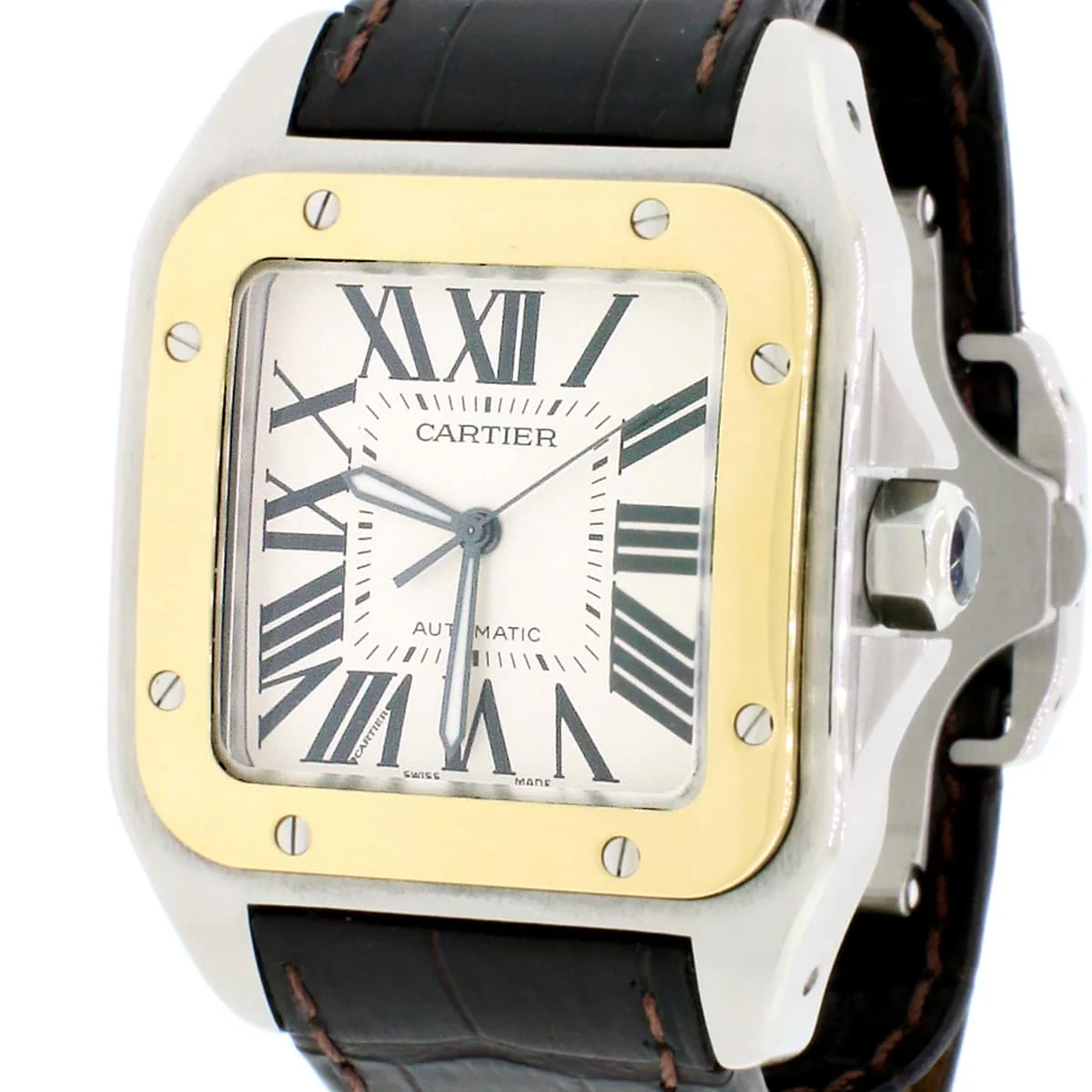 Cartier Santos 100 Large 2-Tone 18K Yellow Gold/Stainless Steel Factory Roman Dial Automatic Mens Watch W20072X7 - Image 3