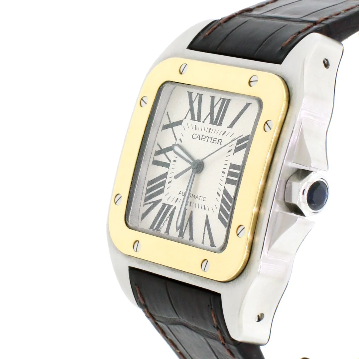 Cartier Santos 100 Large 2-Tone 18K Yellow Gold/Stainless Steel Factory Roman Dial Automatic Mens Watch W20072X7 - Image 4