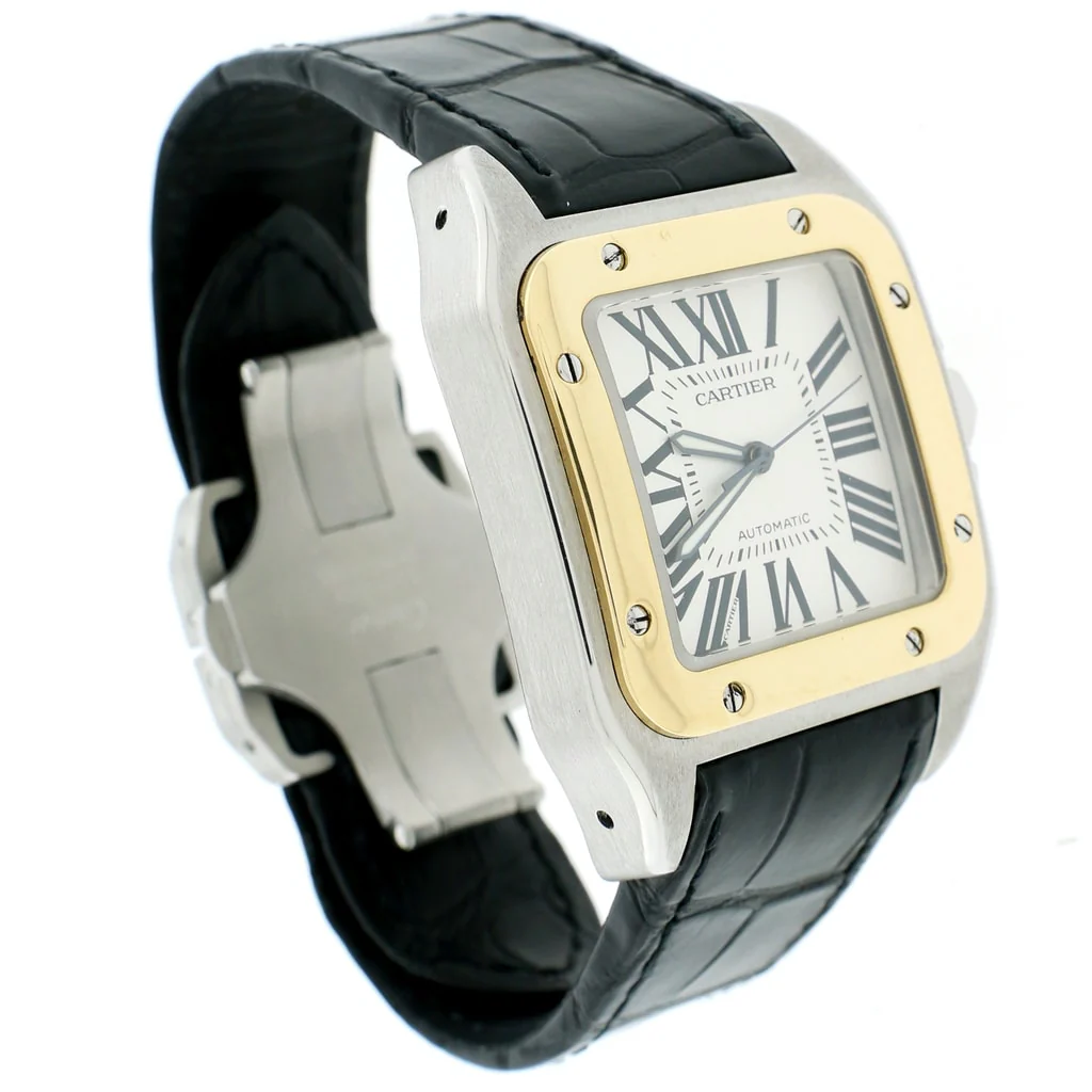 Cartier Santos 100 Large 2-Tone 18K Yellow Gold/Stainless Steel Factory Roman Dial Automatic Mens Watch W20072X7 - Image 3