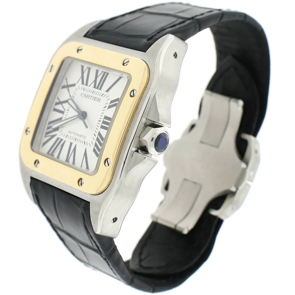 Cartier Santos 100 Large 2-Tone 18K Yellow Gold/Stainless Steel Factory Roman Dial Automatic Mens Watch W20072X7 - Image 4