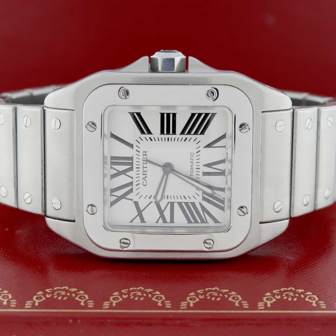 Cartier Santos 100 Large Silver Roman Dial Automatic Stainless Steel Mens Watch W20073X8 - Image 2