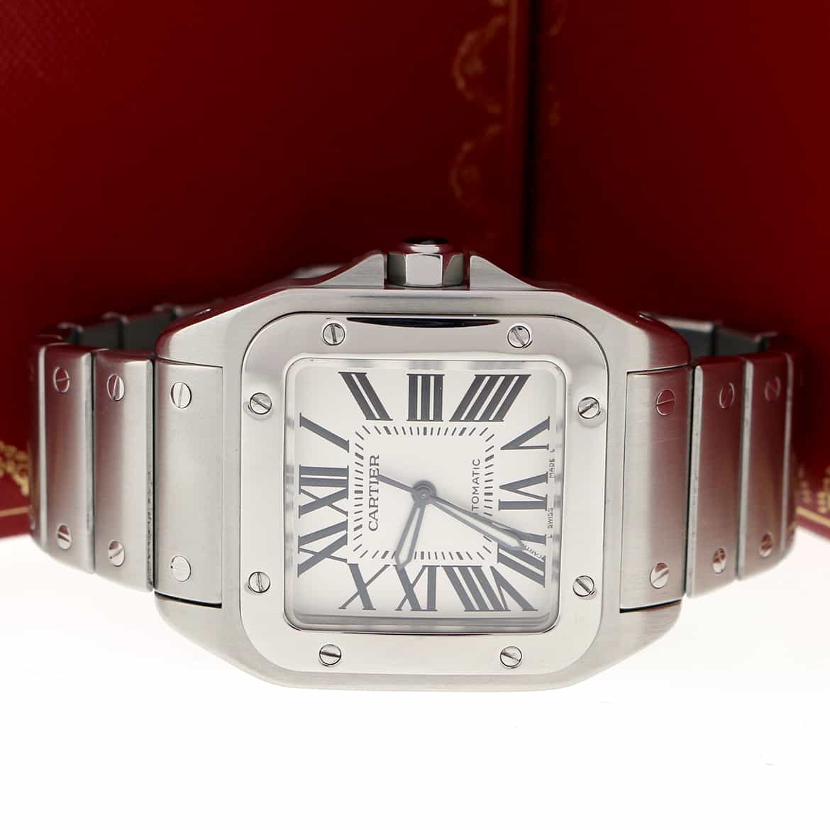 Cartier Santos 100 Large Silver Roman Dial Automatic Stainless Steel Mens Watch W20073X8 - Image 3