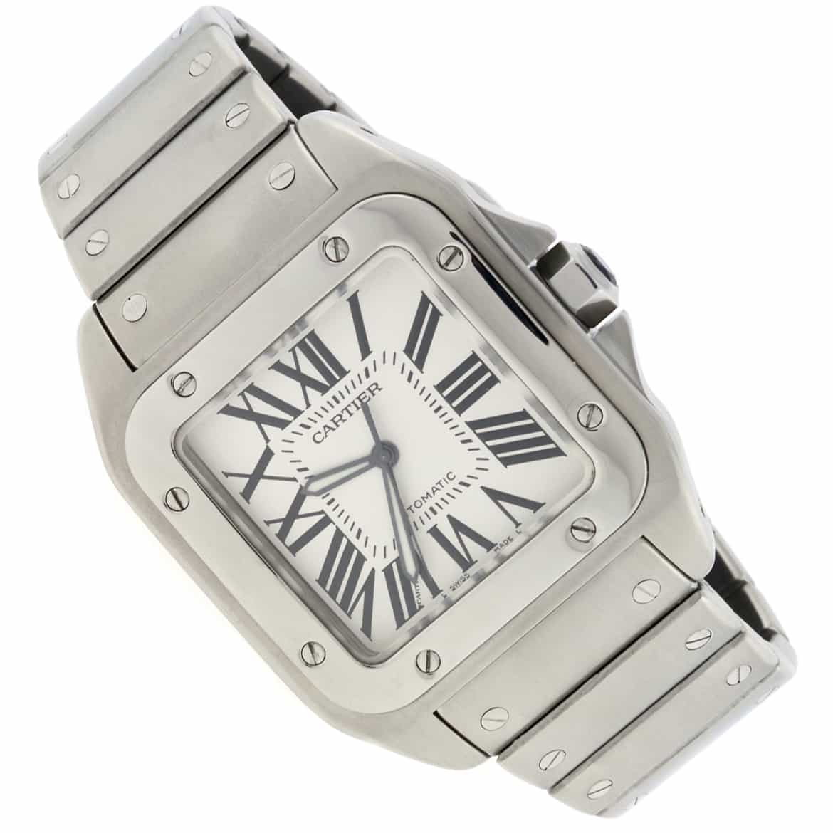 Cartier Santos 100 Large Silver Roman Dial Automatic Stainless Steel Mens Watch W20073X8 - Image 4