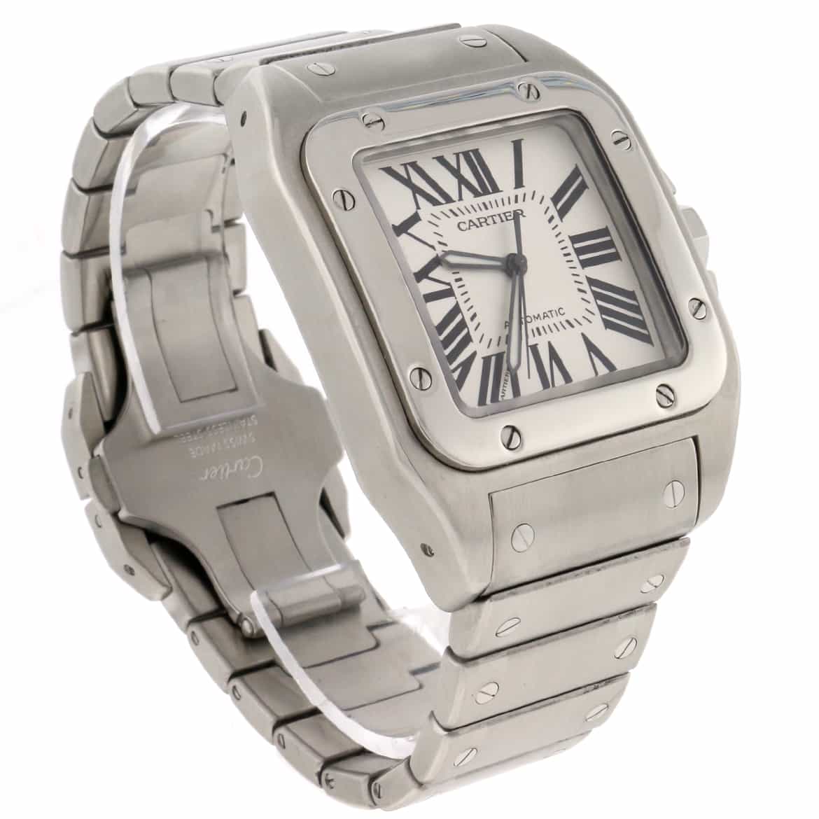 Cartier Santos 100 Large Silver Roman Dial Automatic Stainless Steel Mens Watch W20073X8 - Image 5
